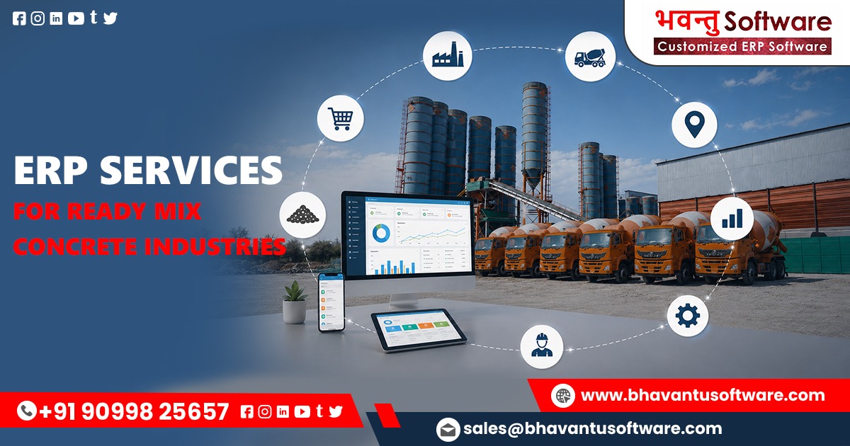 Concrete Production Management Software dashboard by Bhavantu Software for batching, inventory, dispatch, and production management